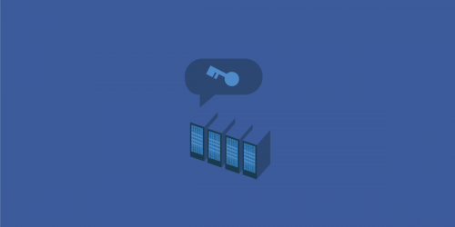 Facebook servers, with a speech bubble of a key above it.